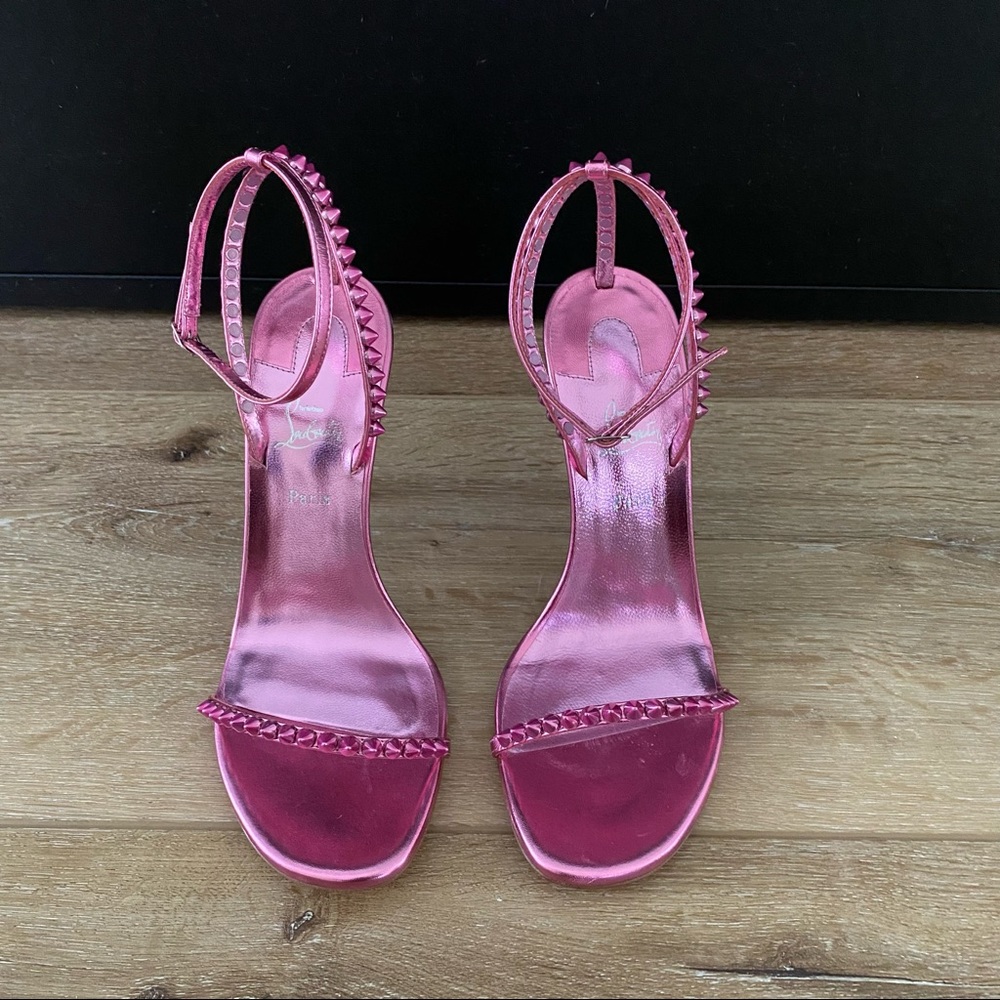 Christian Louboutin So Me 100 Metallic Pink Studded Heels Size 38.5 - Picture 2 of 16